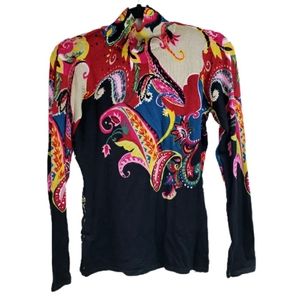 RED colorful Mock Turtleneck Paisley Trendy Small